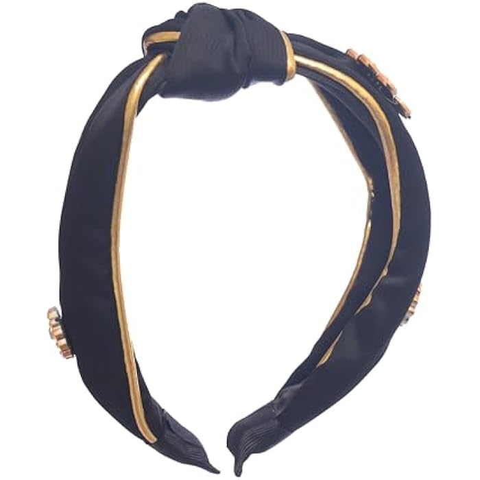 Silk Headband for Girls with Pearls - Black Gold - Image 1